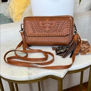 Women's Brown Leather Crossbody Bag with Tassel